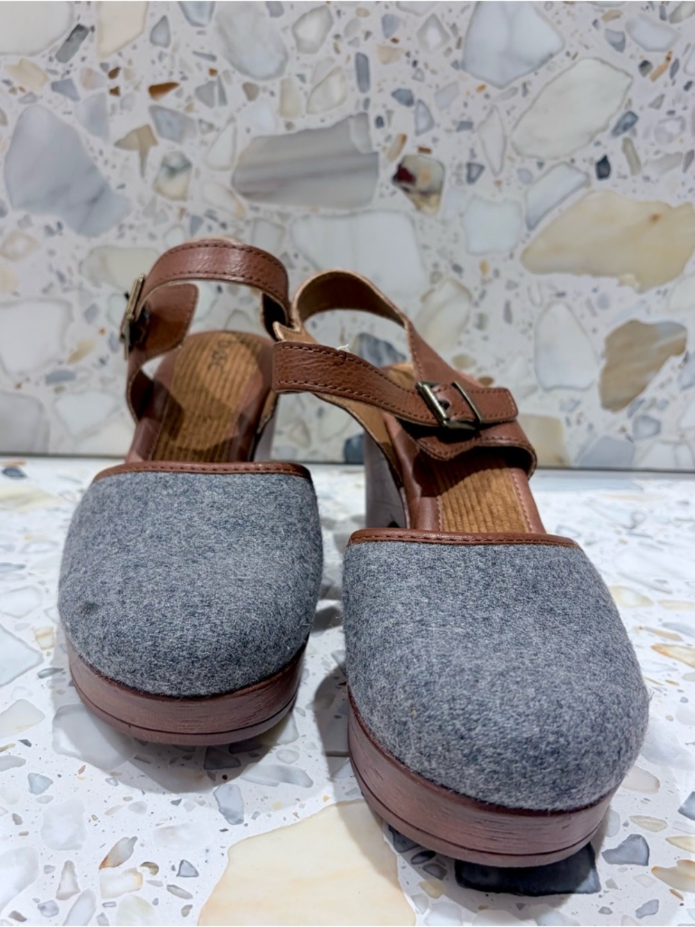 b.o.c. Gray Felt and Brown Leather Platform Clogs - Picture 6 of 6